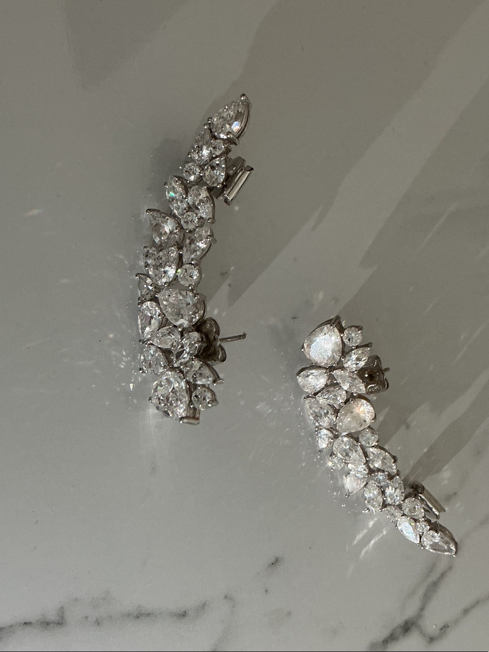 Nadri Clear Crystal Ear Climbers in Silver Tone